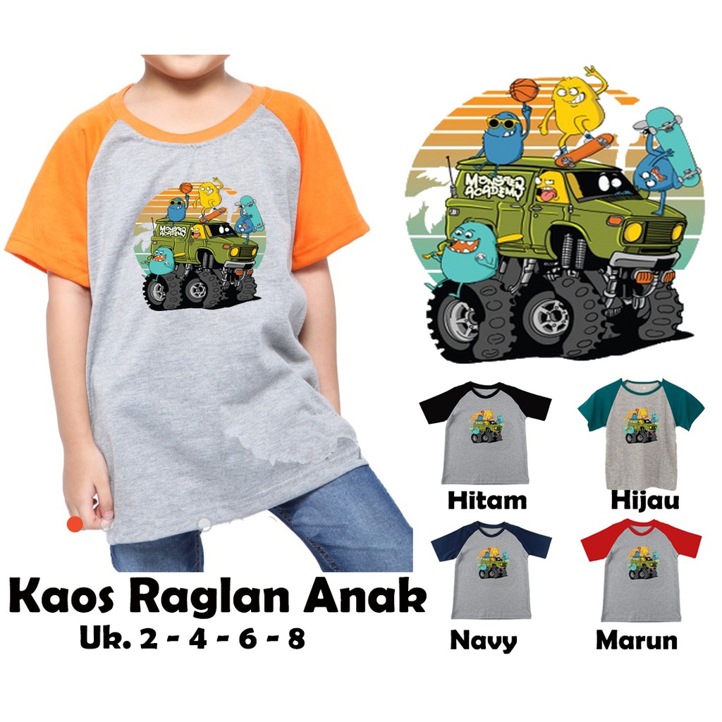 Kaos Raglan Anak Gambar Monster academy Lengan Pendek