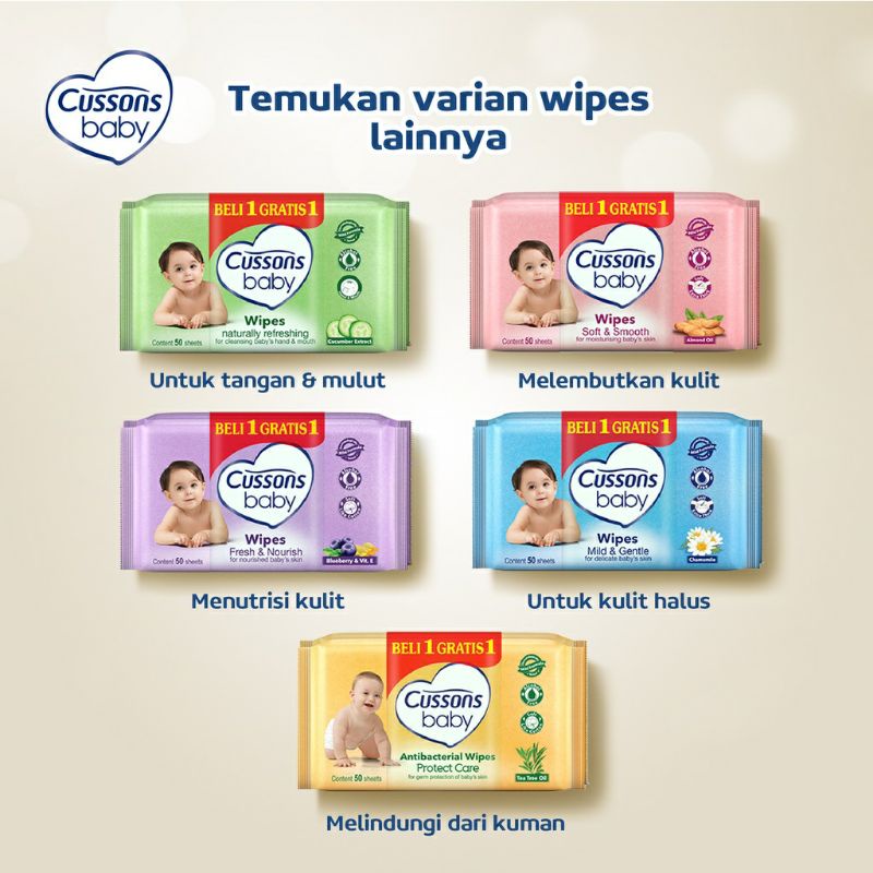 Cussons Baby Wipes New 45/50sheets (beli 1 gratis 1)