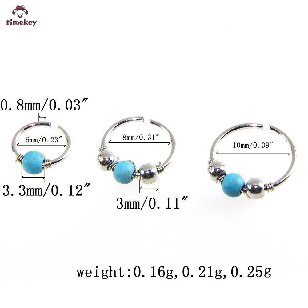 【TK】Blue Turquoise Round Beads Nose Ring Stud Earring Nostril Hoop Women Jewelry