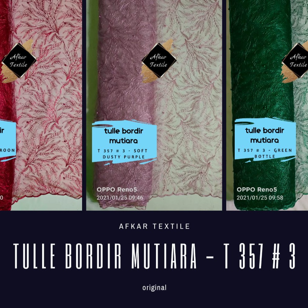 Kain Tille Mutiara / Tulle Motte Glitter Bordir / Original Import / Lebar 1.3 Meter / Design T357#3