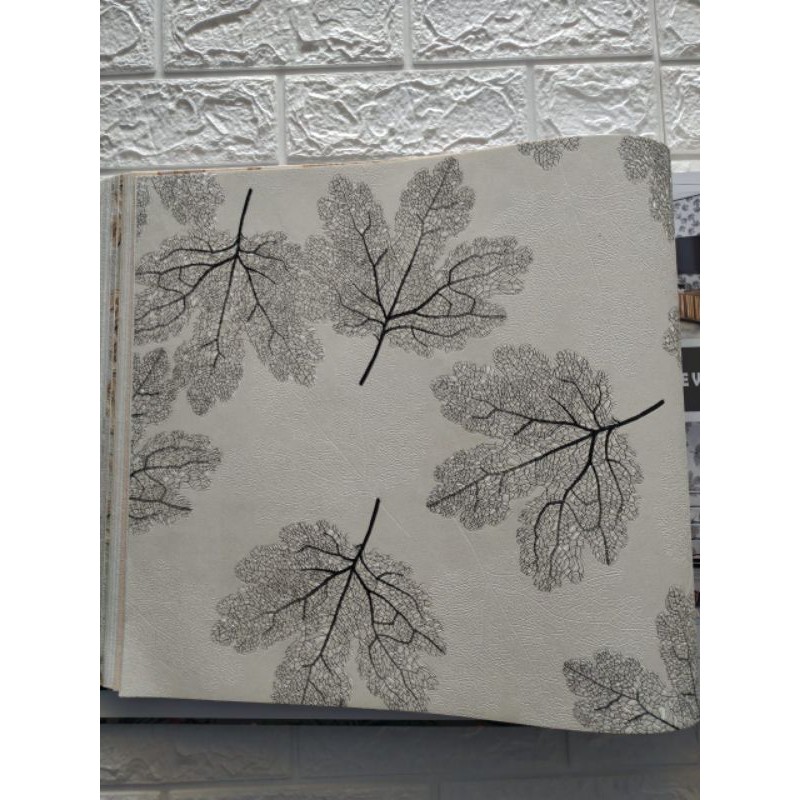 jual wallpaper dinding wallpaper vinyl motif daun abstrak kering abu abu berserat timbul