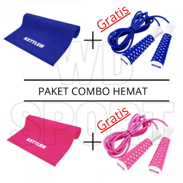 sd0311fs Paket Matras Yoga + Tali Skiping Kettler Senam Pilates Lompat Tali - Pink N05E2F