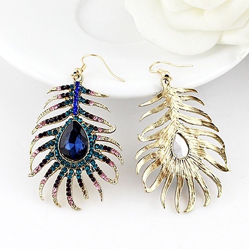 Hu Hu Hu Hu Hu Alat Bantu Pasang Kacamata♡ 1 Pasang Anting Kait Bentuk Bulu Merak Aksen Berlian Imitasi Gaya Retro Untuk Wanita
