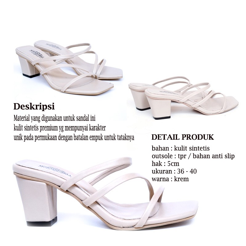 morningbell - sandal hak kotak silang 3 / sandal wanita hak kotak 5cm