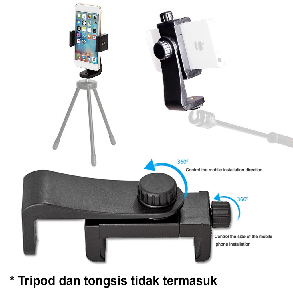 Holder HP 360 Rotation Potrait Landscape Vlog Handphone For Tripod Tongsis Monopod Dg Baut Pengunci