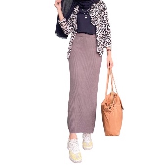 HOPYLOVY Rok Span Wanita Bahan Rajut Panjang Knitted Kayana