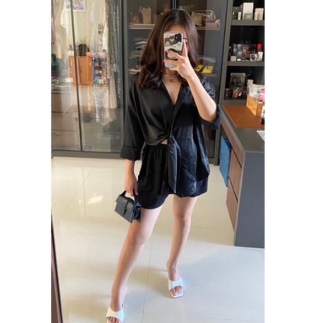 Callia Atelier - Kim Top Atasan Wanita Bentuk Asimetris Bahan Satin