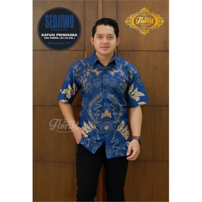 SEDJIWO NAVY atasan batik pria kemeja batik pria hem batik pria