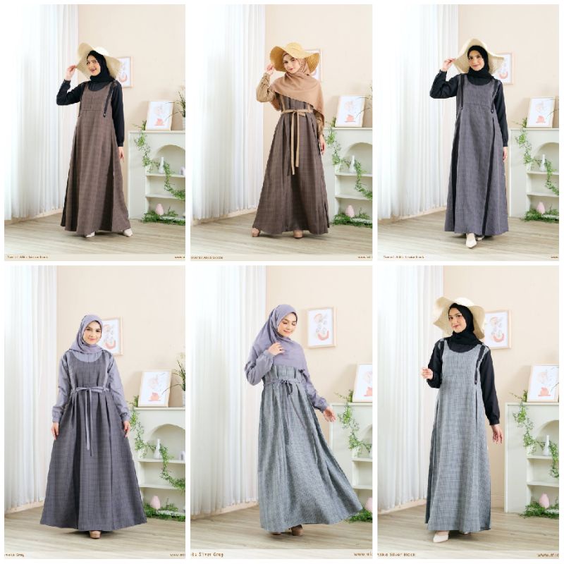 Gamis Michan original Baju Muslim Michan Overall Alika Michan Alika Dress Michan Gamis Linen Kotak K