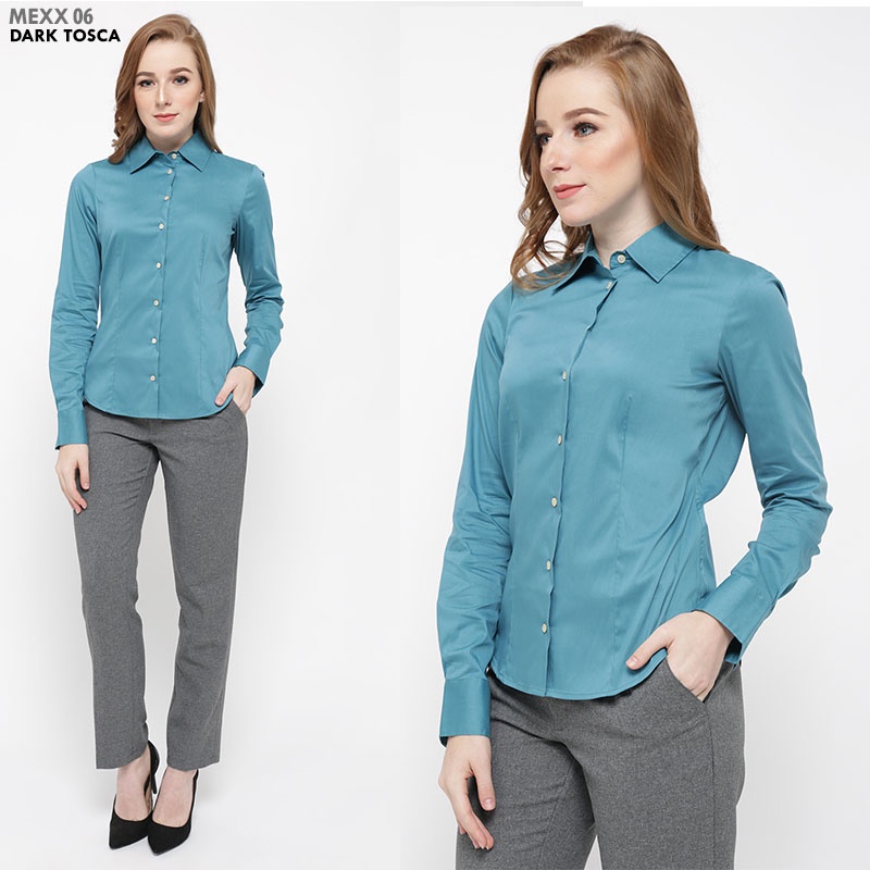 Kemeja Wanita Office Formal Polos Lengan Panjang Katun Stretch-ST-MEXX 06 DARK TOSC