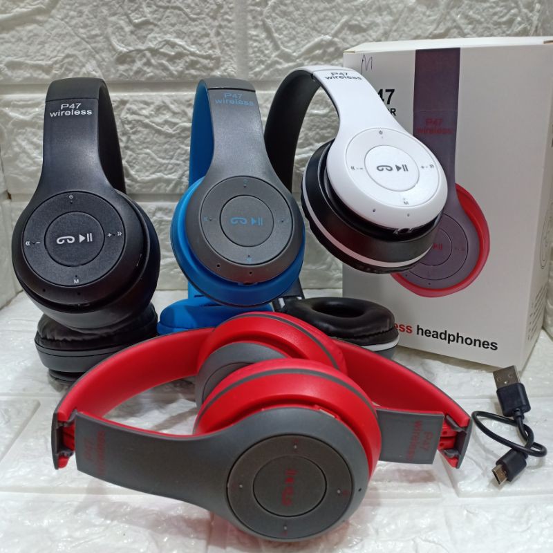 Headset Wireless/Bluetooth P47 gaming suara super bass (online telpon music )