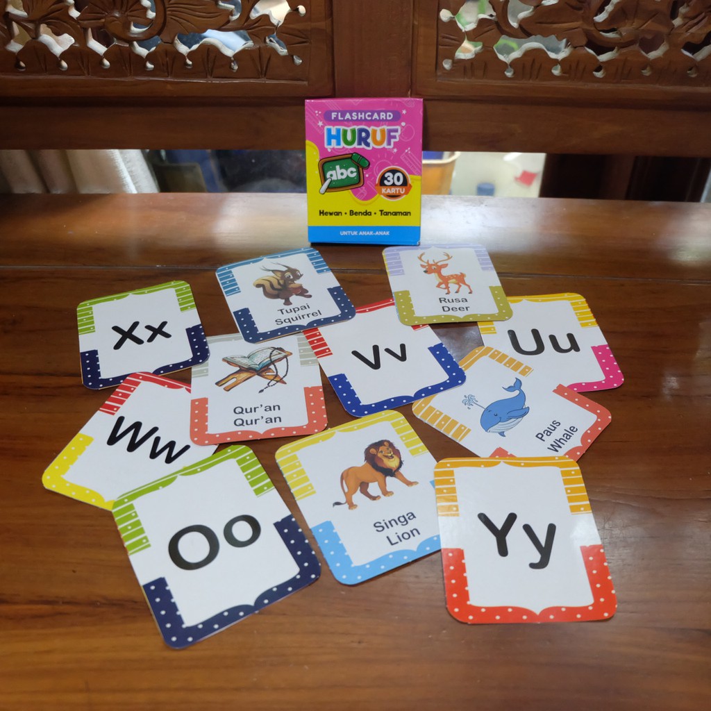 LM FC HURUF - Flashcard Flash Card Alfabet Abjad Anak 30 Kartu Hewan Benda Tanaman Lingkar Media