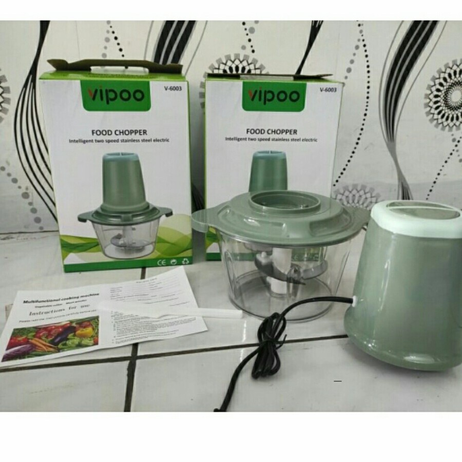 Blender Kapsul Food Chopper V-6003 Alat Penggiling Daging/Sayur/Buah Dan Bumbu Listrik Dengan 2 Kecepatan Bahan Pisau Stainless Steel