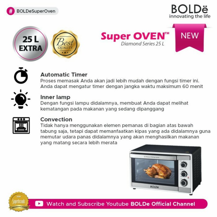 Bolde Super Oven Diamond Series 25L Oven Listrik 25 Liter Pemanggang