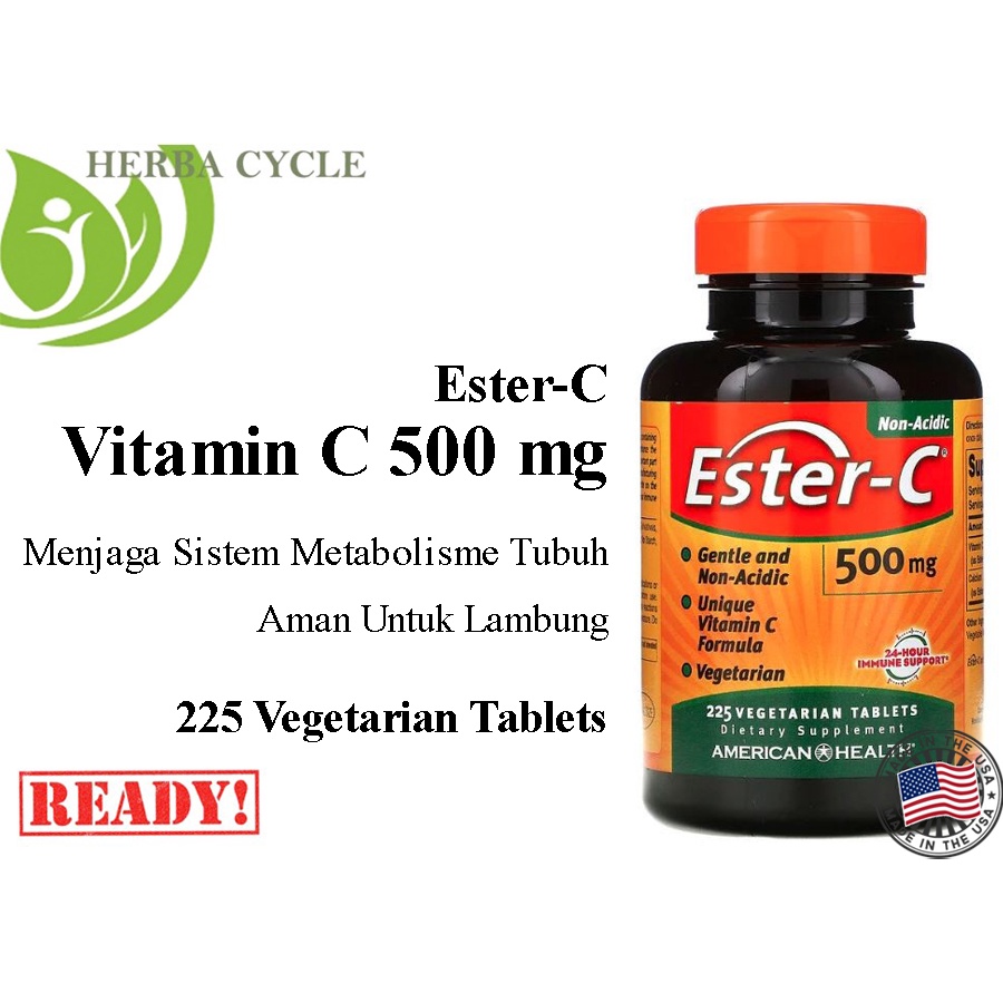 American Health Ester C 500mg 225 VegTab Multivitamin C Kesehatan Imun Tubuh Non Acid