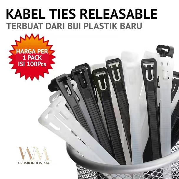 

Kabel Ties Releasable Cable Tie 7.2x200mm Kabel Ties Buka Pasang