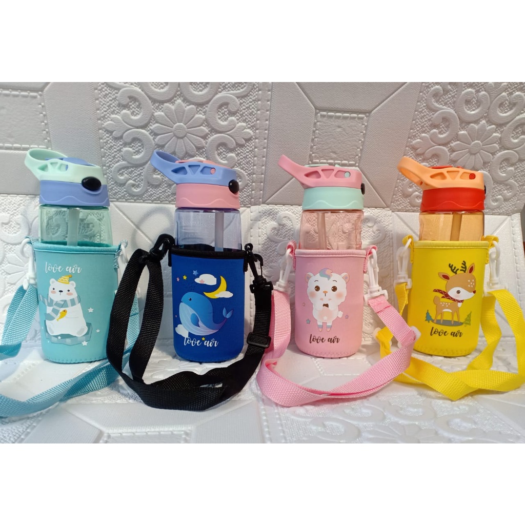 BOTOL MINUM ANAK SEDOTAN FREE POUCH / botol sedotan TANDUK RUSA sarung