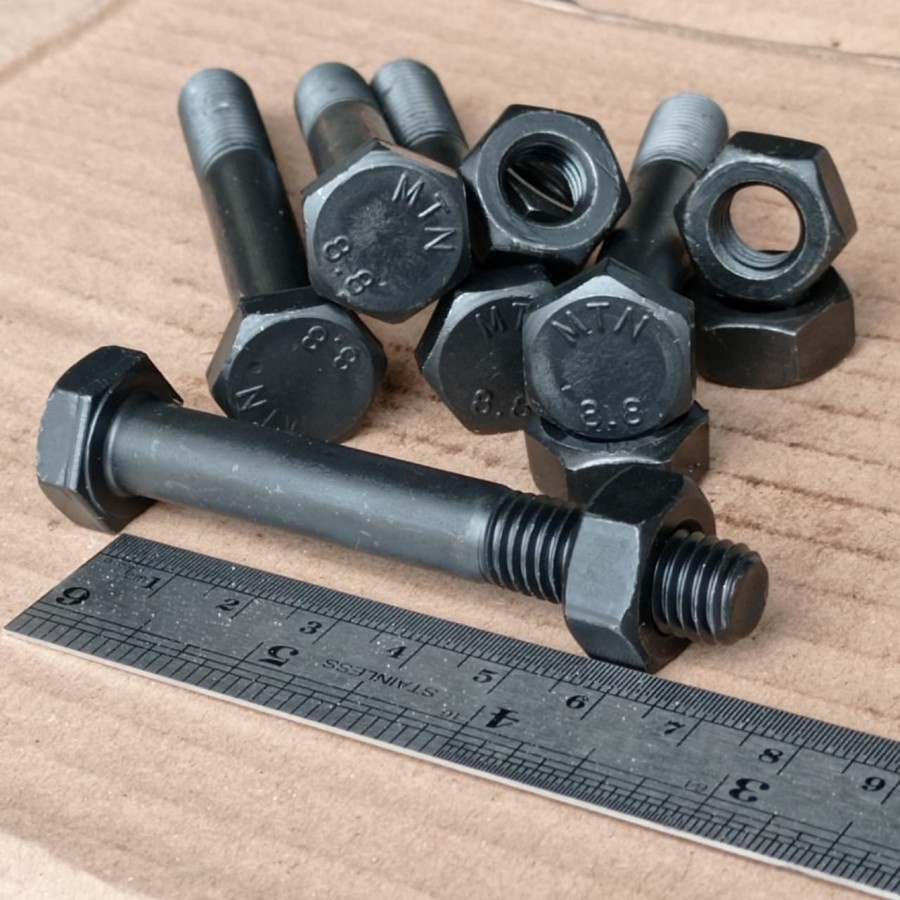 BAUT BAJA HTB 8.8 M10 X 70 / BAUT BAJA M10 X 70 HITAM / BAUT M10X70 BAJA / BAUT 17 KUNCI 17 HALF DRA