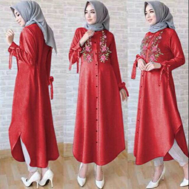 Tunik kara flow tunik only, bhn baby terry kncg ful, tgn mdl sprt fto, pita nempel ld90 pj 115 fit L