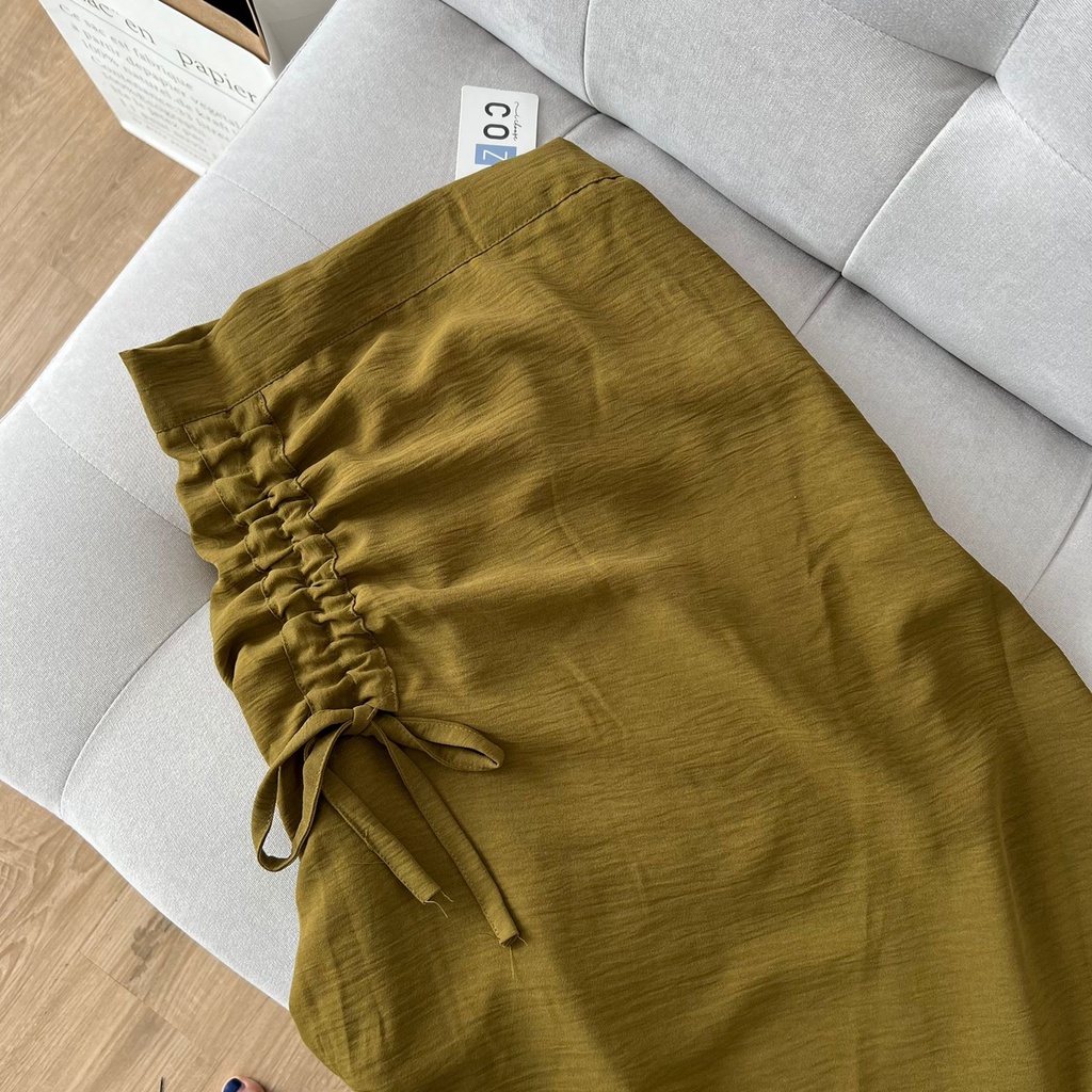 Tamara Skirt - Rok Serut Casual Flowy - Midi Maxi Ruched Skirt - Rok Wanita Korean Look-Olive