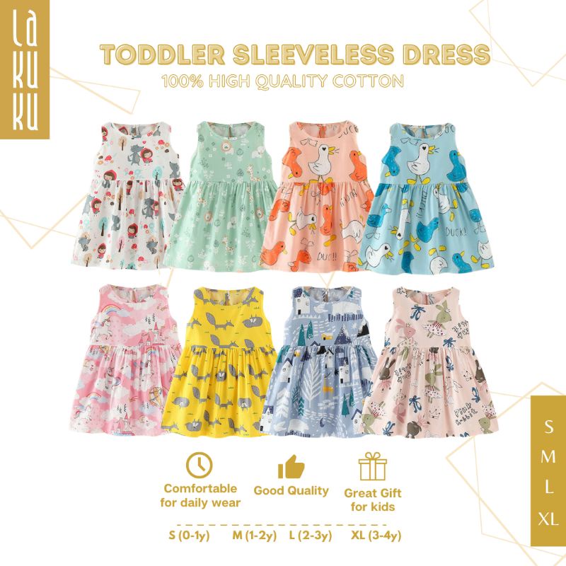 SLEEVELESS DRESS baby girl toddlers [100%COTTON] Pakaian Baju Rok anak perempuan 0-4 tahun