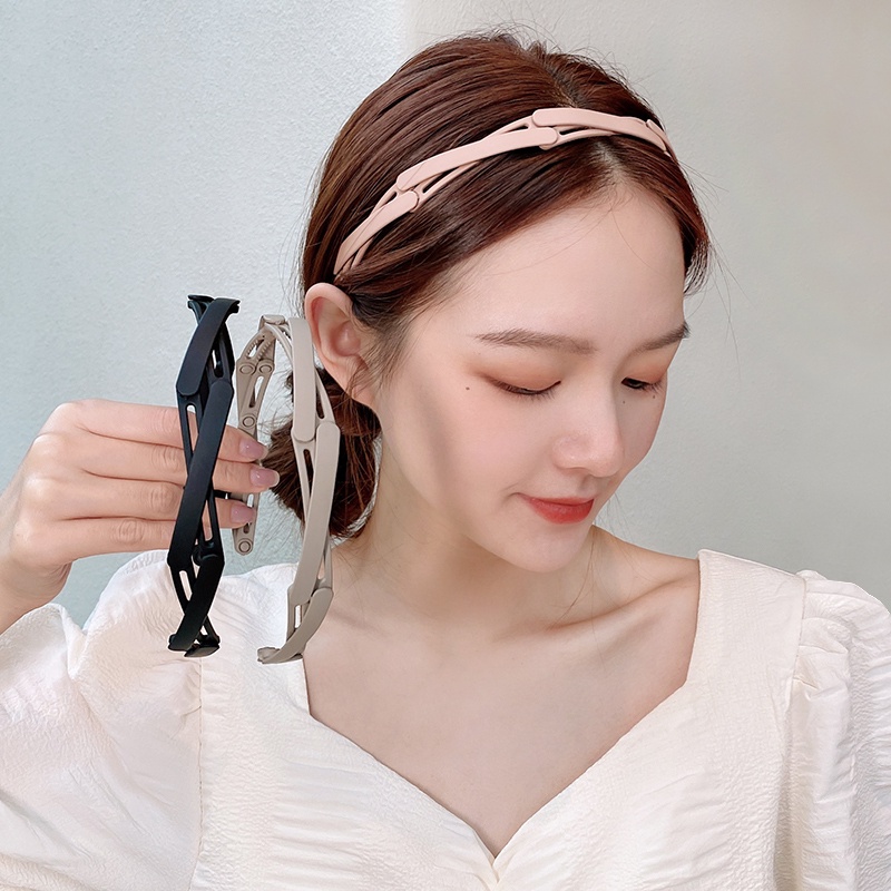 Bando lipat korea rambut wanita doff polos zigzag lebar adjustable ringkas bisa masuk saku dompet