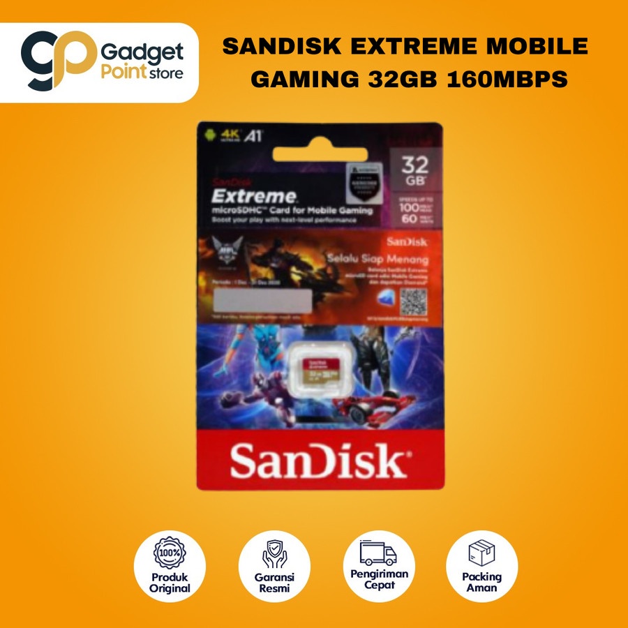 Micro sd Gaming 32GB | SanDisk Extreme MicroSD Card for Mobile Gaming UHS-I Cards 32GB 160Mbps Extreme Mobile Gaming - Garansi Resmi