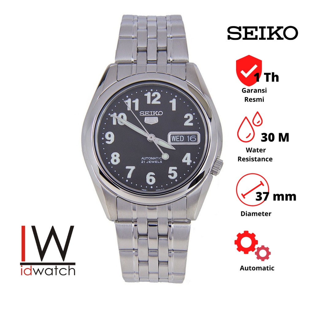 Seiko 5 SNK381K1 Automatic Jam Tangan Pria Original SNK381 Cowok Strap Rantai Stainless Steel
