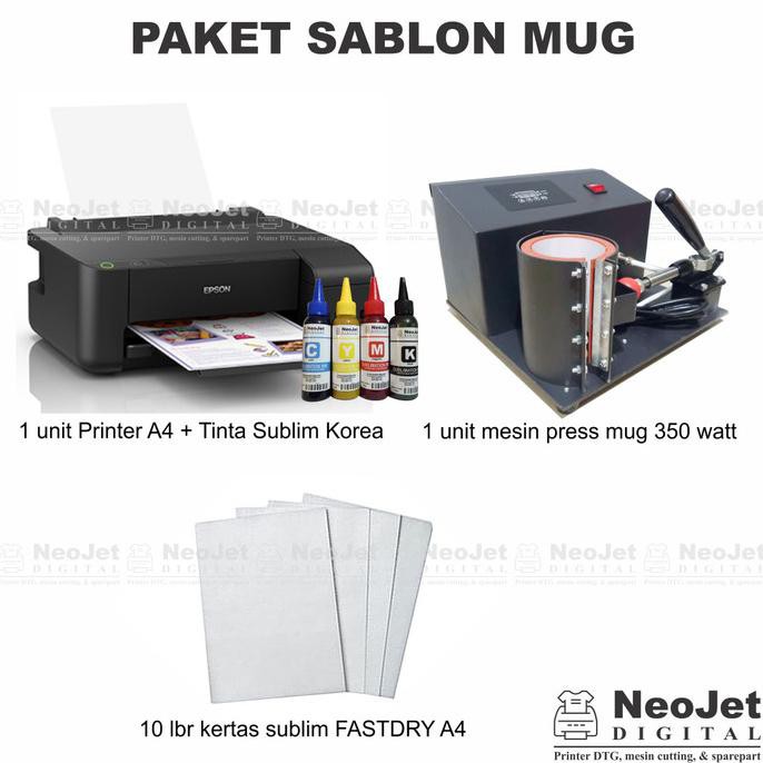 

[[BISA COD]] Paket Sablon Mug Press Printer Epson A4 + Tinta Sublim Korea + Kertas BERKUALITAS Kode