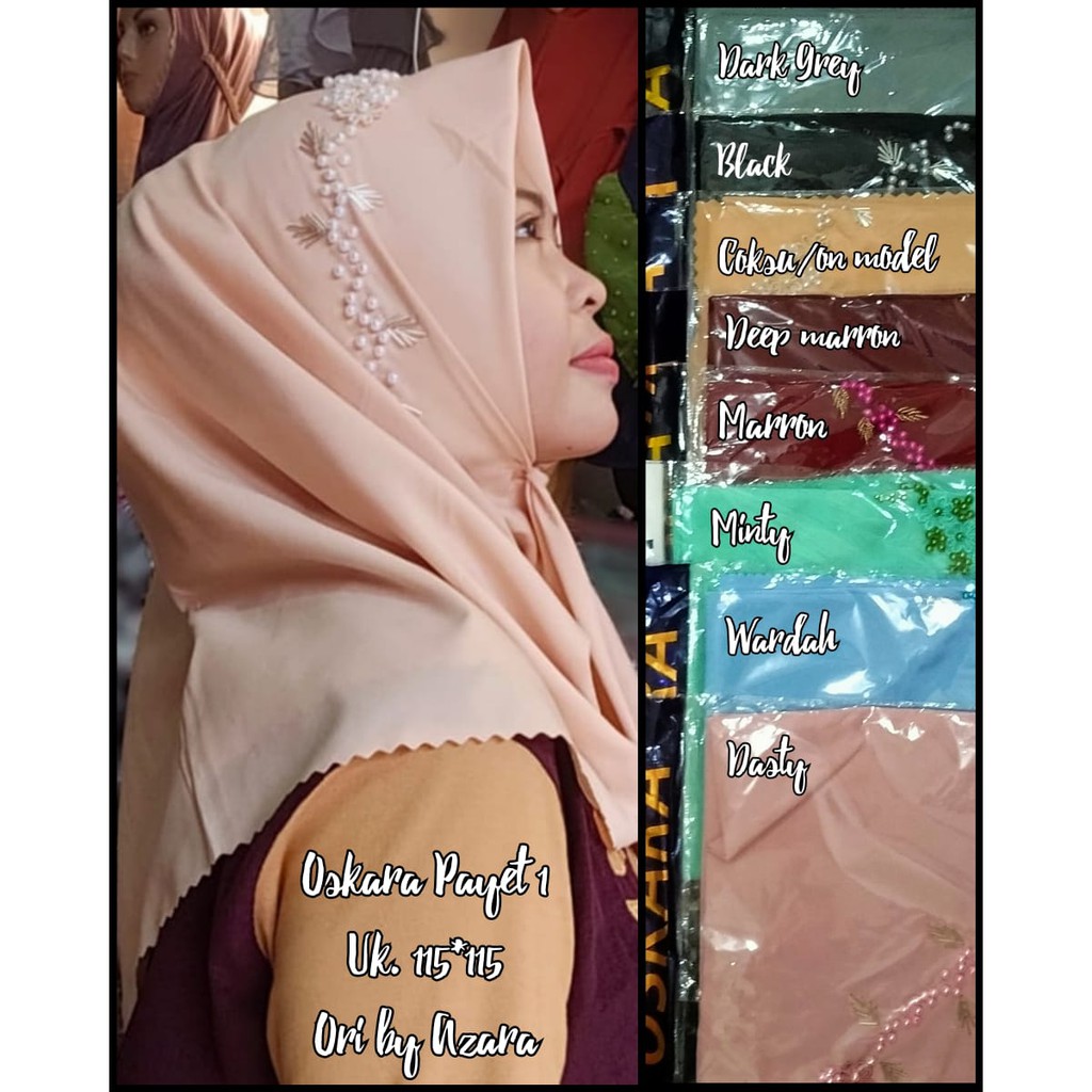 HIJAB SEGI EMPAT MUTIARA PAYET OSKARA BY AZZARA