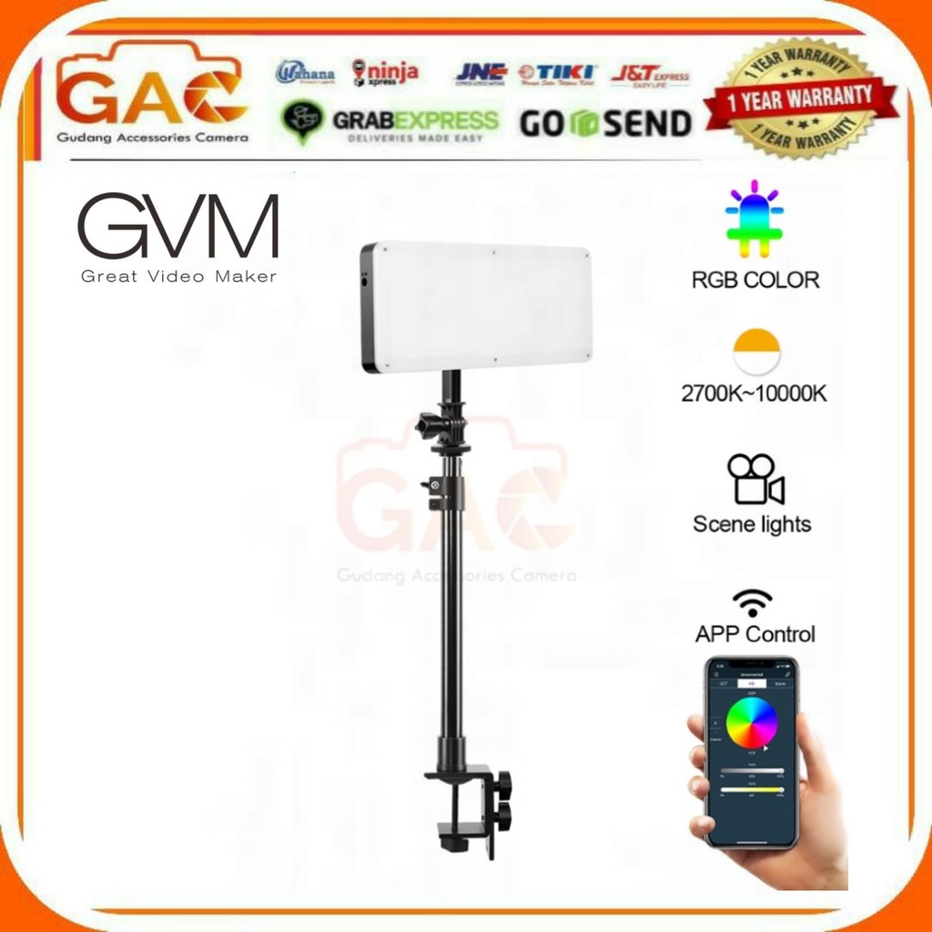 GVM RGB20W1L High Power RGB On-camera Video Light with C Clamp Stand