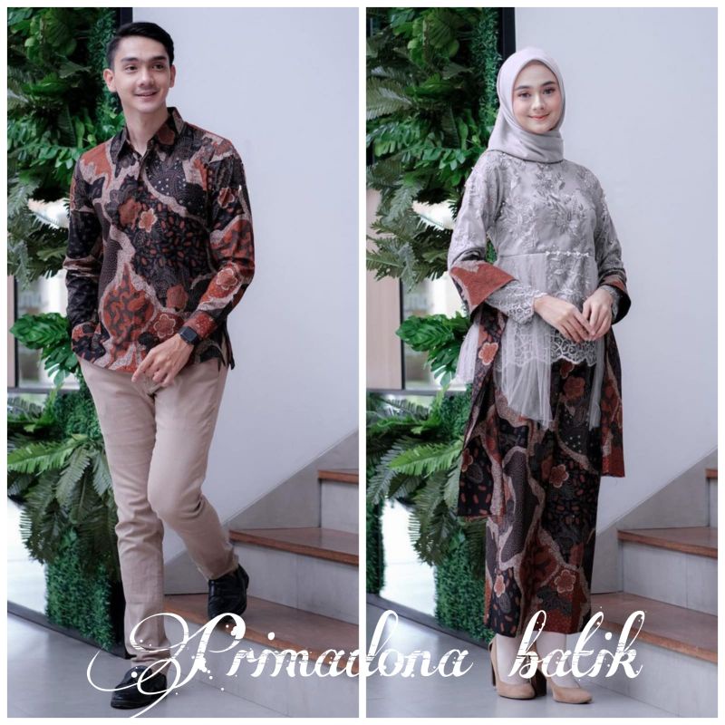 Couple Kebaya Modern Baju Wisuda Tunangan Lamaran Terbaru Baju Batik Brokat Couple-COUPLE GREY