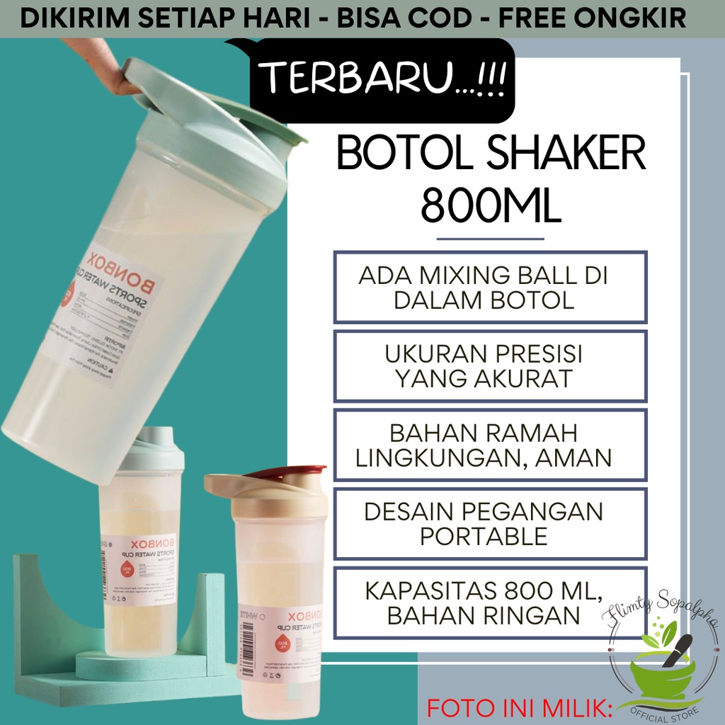 Botol Minum Shaker Premium Mixing Ball 800ml Travel Minimalis Estetik Portable Bahan Food Grade Skala Presisi Desain Penutup Ganda