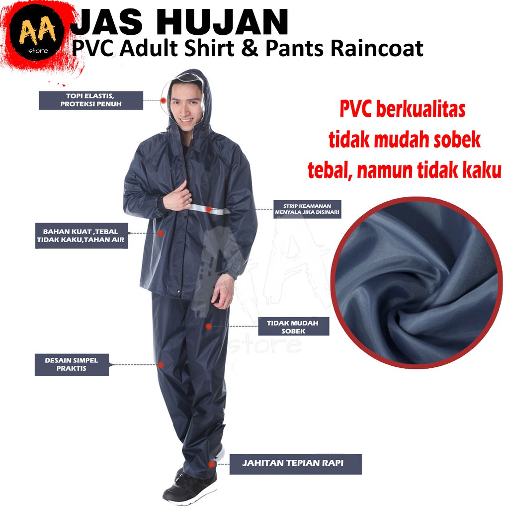 Jas Hujan Setelan/Stelan Baju Celana/Raincoat Pria Wanita PVC Tebal Grade A+