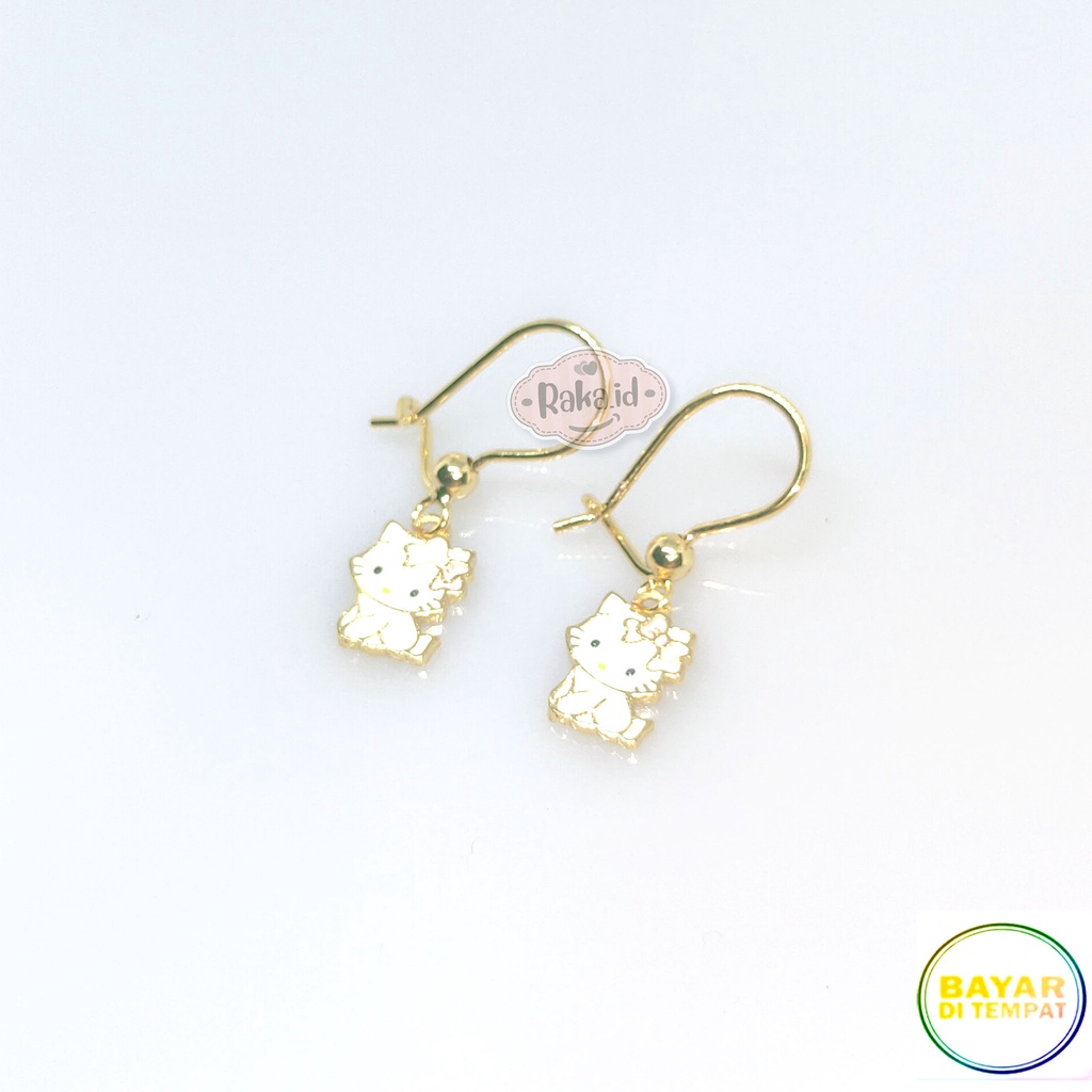 Anting Clip / Klip Desy Kitty Pita Pink Cat Mas Gold Perhiasan Aksesoris Wanita 733 NEW