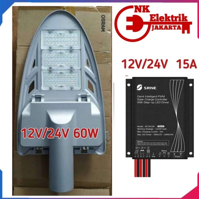 Lampu Jalan 60W 12V/24V Dan Solar Charge Controller 15A + Led Driver