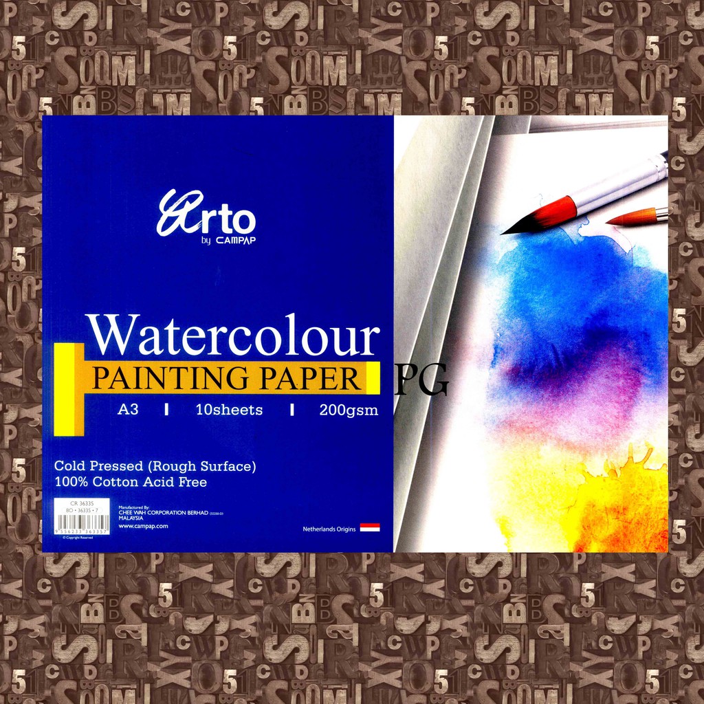 

Arto Cotton A3 200 Gsm Watercolour Painting Paper 200gsm Kertas Cat Air Kapas 10 Lembar
