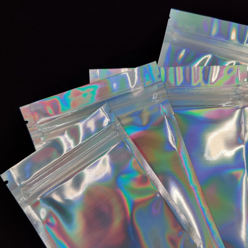 10pcs Kantong Plastik Kemasan Aluminum Foil Holografik Laser Dengan Ziplock