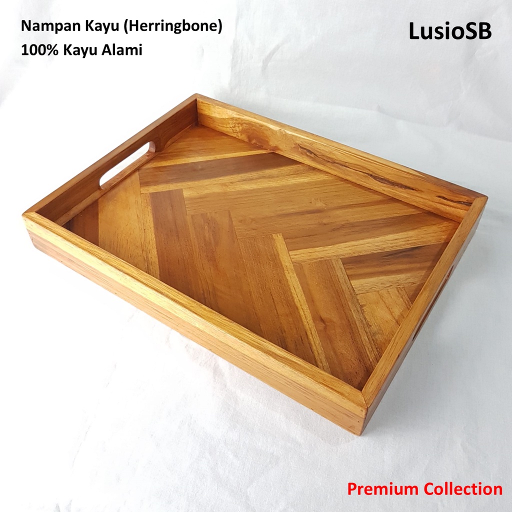 Jual Nampan Saji Kayu Jati LusioSB Herringbone Nampan Besar Tray Besar