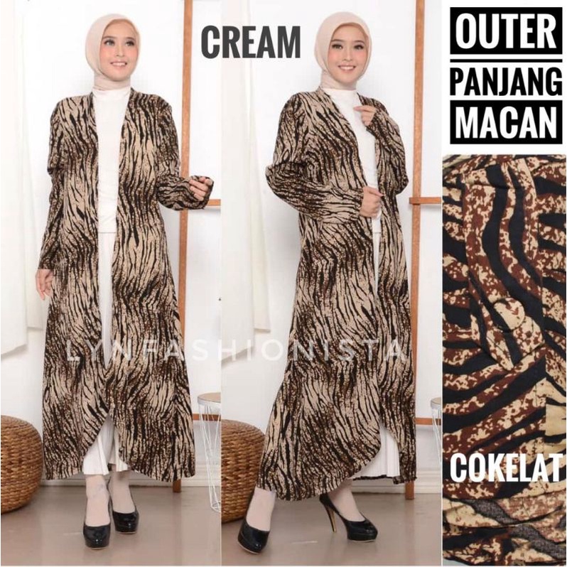 (SALE!!)OUTER PANJANG WANITA MOTIF MACAN RAYON ADEM/CARDIGAN MUSLIM MEWAH MURAH