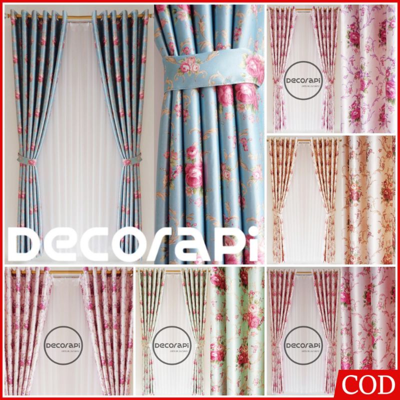 gorden blackout shabby bolak balik sakura pink biru hijau coklat gorden pintu jendela minimalis