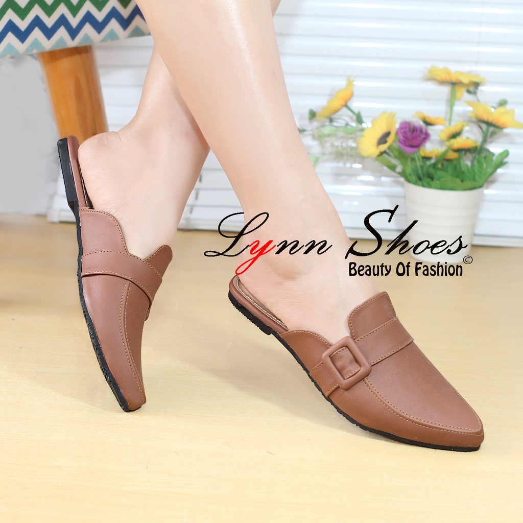 Lynn Sendal Selop Flat Wanita Exclusive S10U - Biru / Coklat / Cream / Hitam / Pink