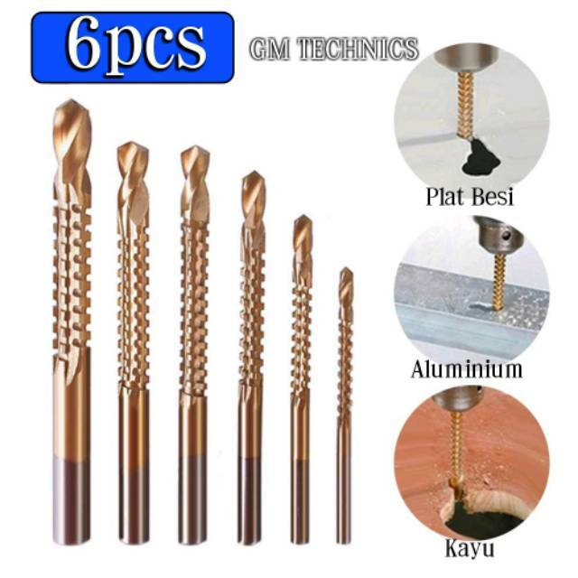 Set 6pcs Mata Bor Besi Gergaji Kayu Grooving 3-8mm