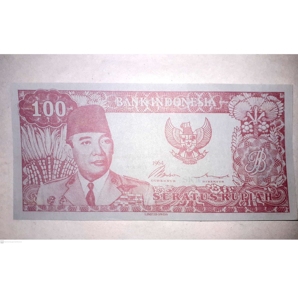 EDISI KHUSUS Uang 100 Sukarno 1964 Menggulung Diatas Air Es Uang Kuno 100 Soekarno  Tahun 1964