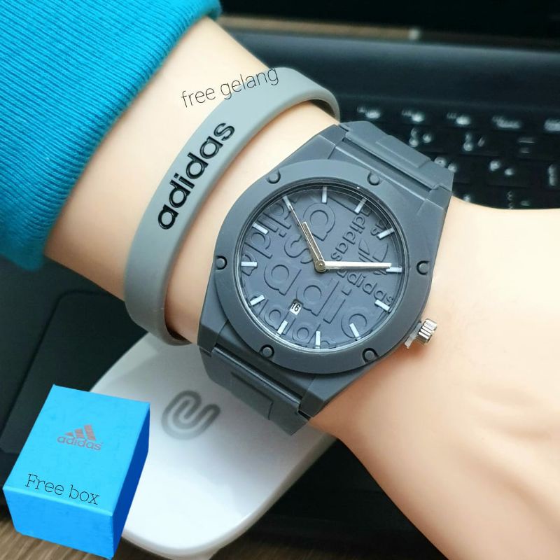 Jam Tangan Adidas Sporty Free Gelang Adidas Super Mewah - Jam Tangan Wanita Super Mewah - Abu Abu