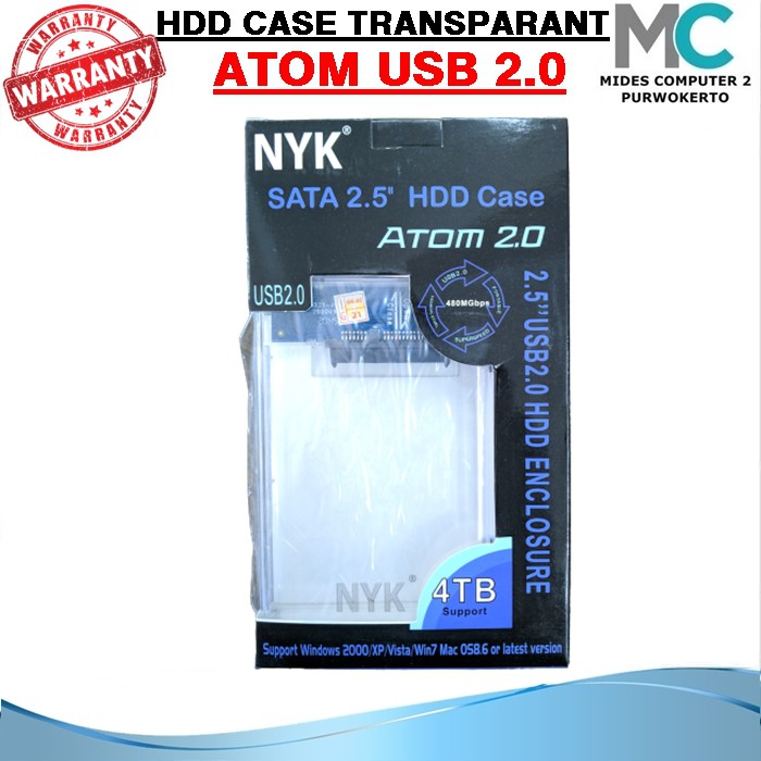 External case NYK HDD Enclosure 2.5 USB 2.0 Transparant