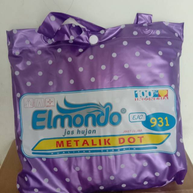 jas hujan elmando metalik dot ungu
