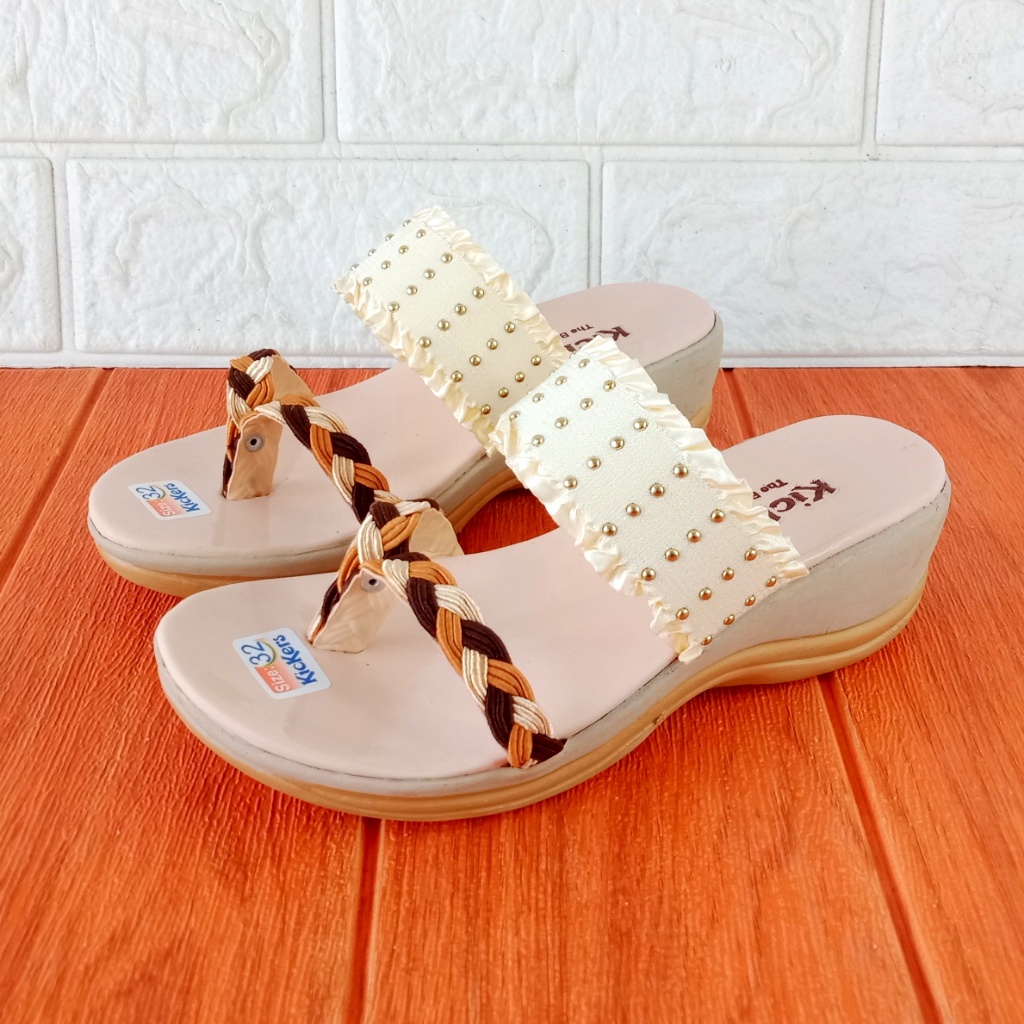 Kickers RF Renda 01 Sandal Anak Perempuan Jepit Wedges Hak 5cm Size 26-35 Combi