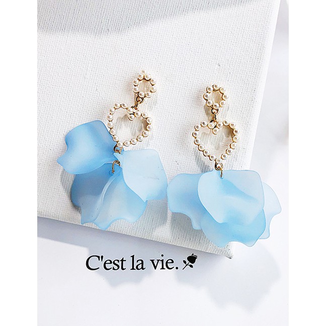 LRC Anting Tusuk Fashion Pearl Flower Hollow Love Earrings F4584XX