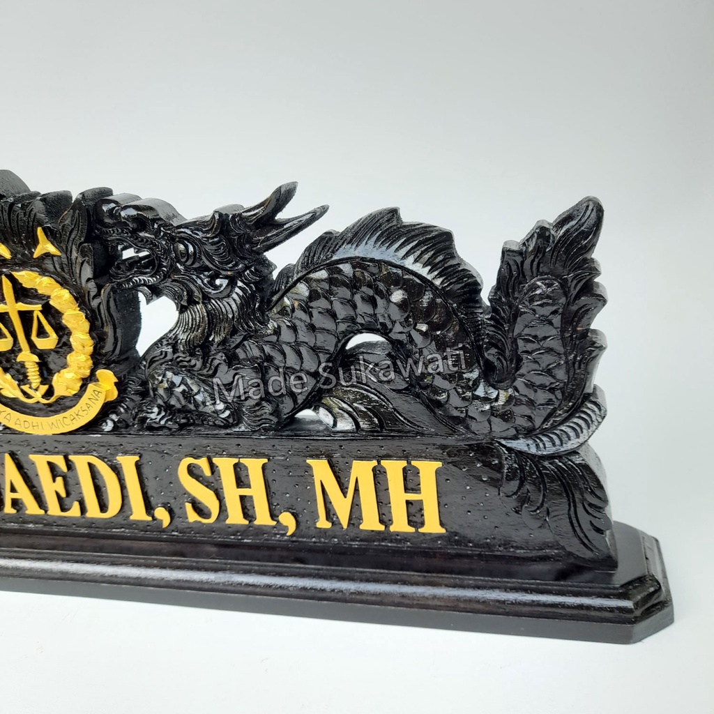 Papan Nama Meja Ukiran Naga logo lambang instansi 45cm handmade Bali